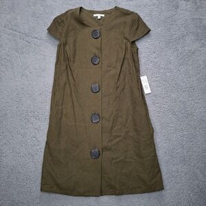 NEW Tash + Sophie Dress M Lagenlook Shift Linen Blend Button Front‎ Mod Natural